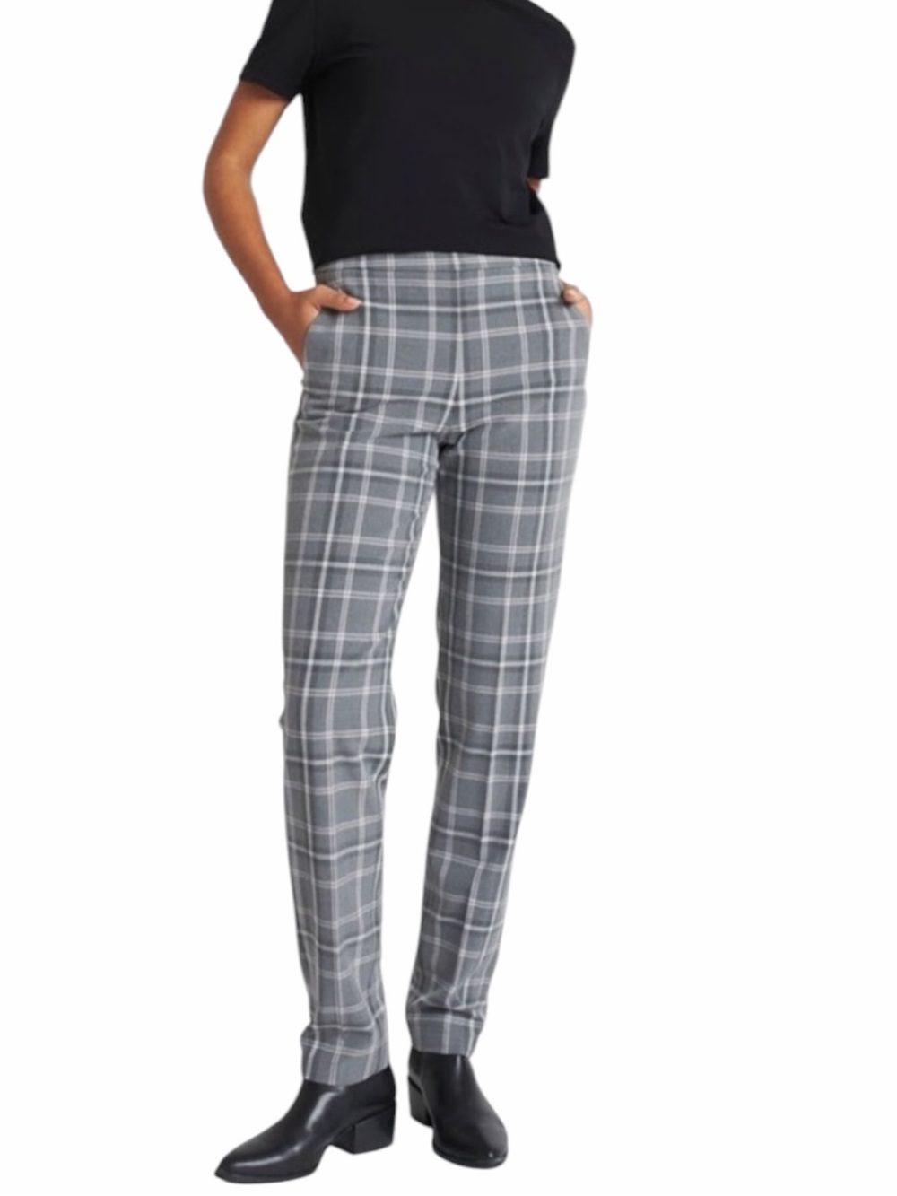 Kit and Ace Go To Trouser Plaid Grey Size 6